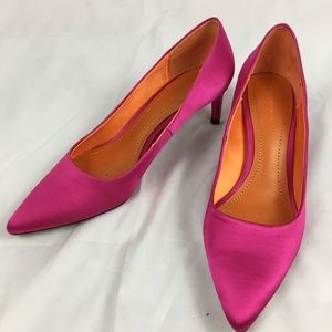 Zara SS 2017 Hot Pink Satin Mid Heel Pumps 37 6.5